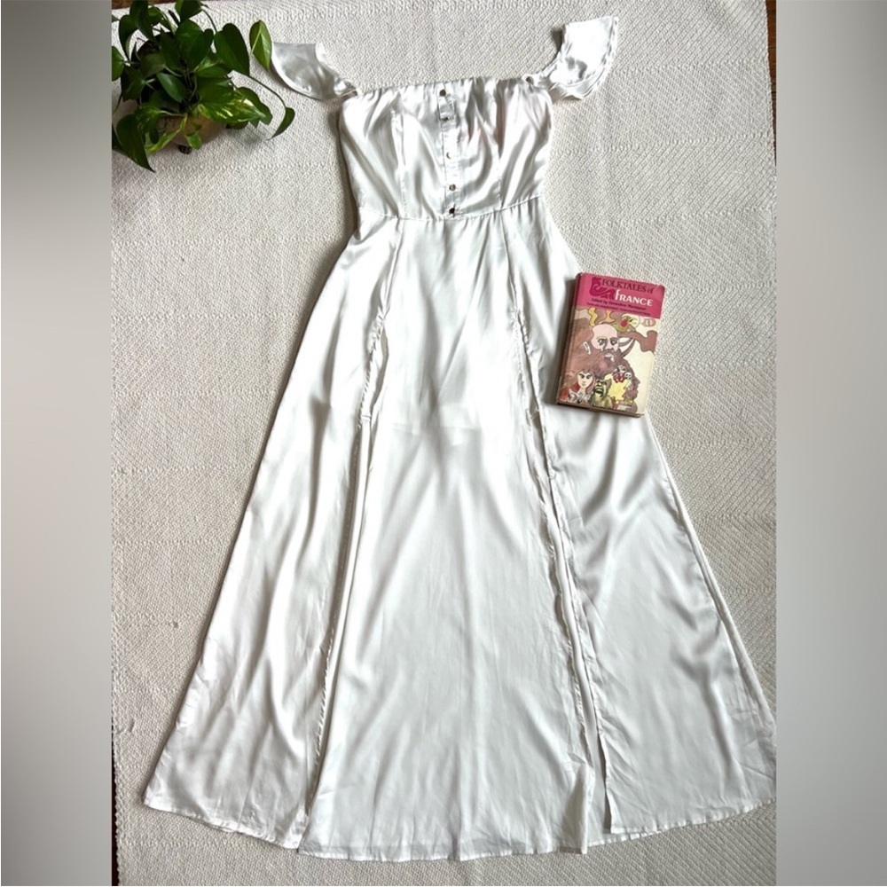 Luxmi White Satin Maxi Romper Dress